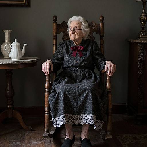 Elderly Woman in Ornate Rocking Chair