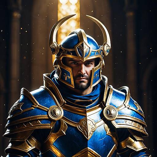 Male Paladin in Blue and Gold Plate Armor