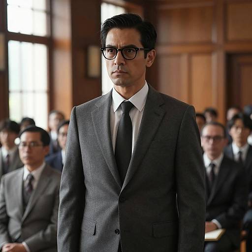 Intense Man in Gray Suit Movie Still