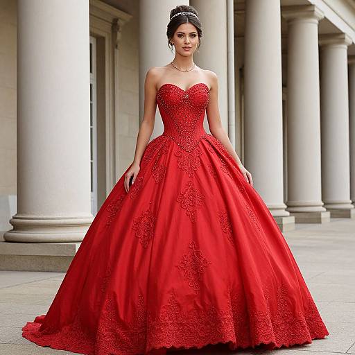 Elegant Woman in Red Ball Gown