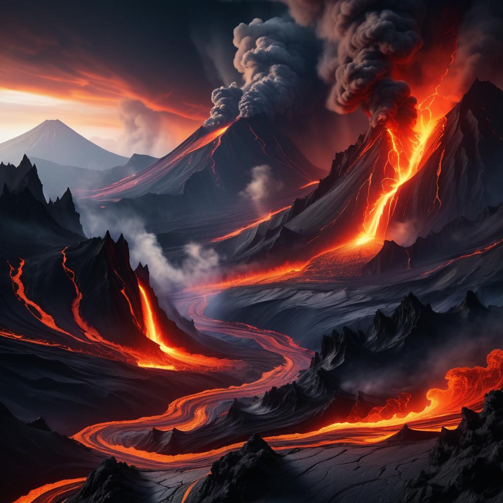 Dramatic Volcanic Landscape with Lava Flow