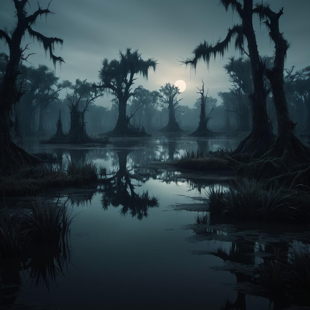 Creepy Swamp Landscape in Dark Realism