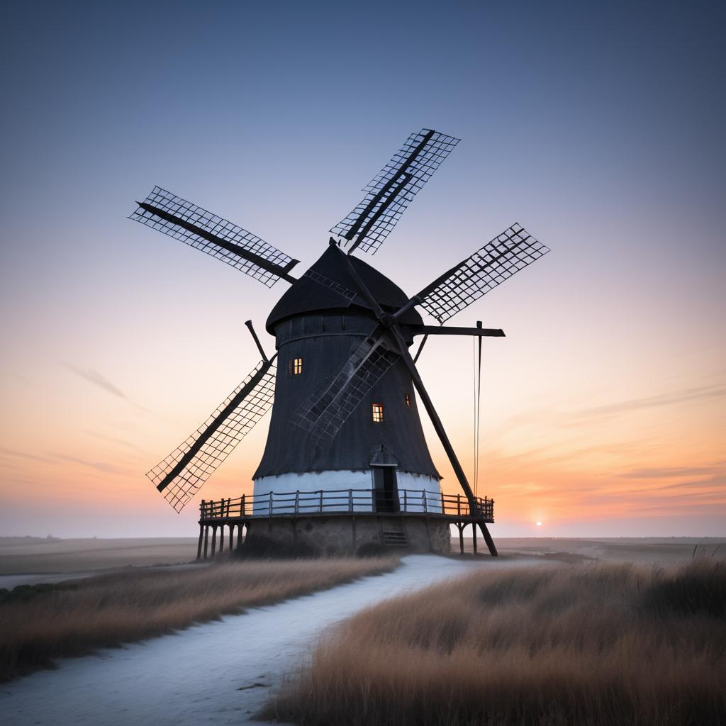 Ethereal Windmill at Sunset Photography