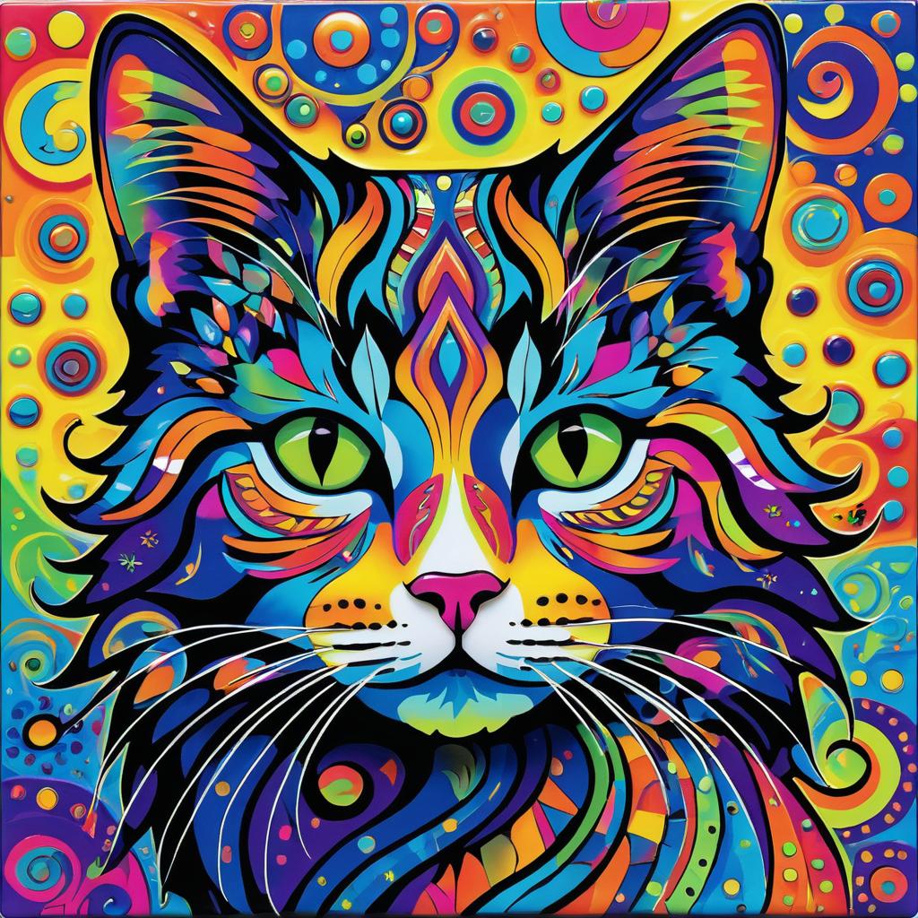 Vibrant Cat Art with Abstract Hairdo