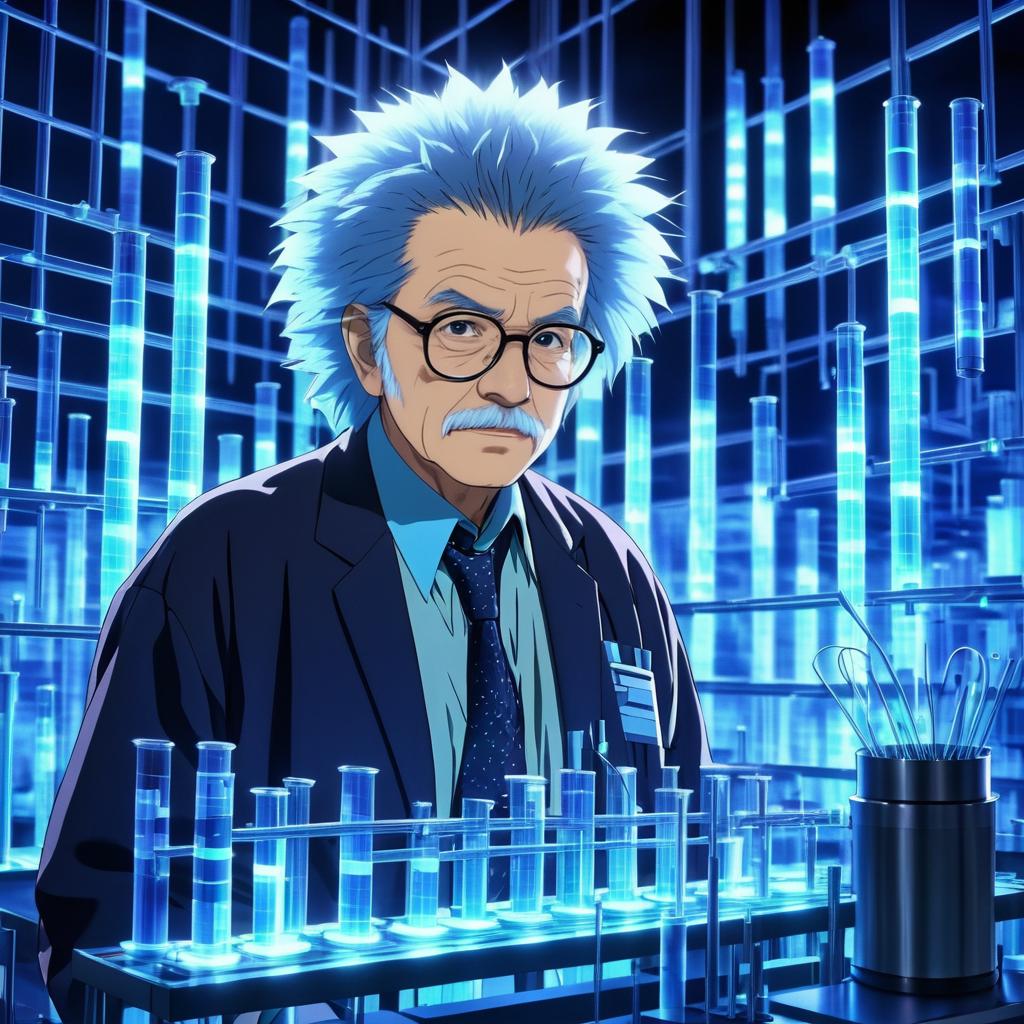 Elderly Scientist in Futuristic Laboratory