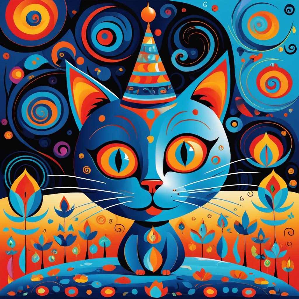 Vibrant Dali-Inspired Cat Art