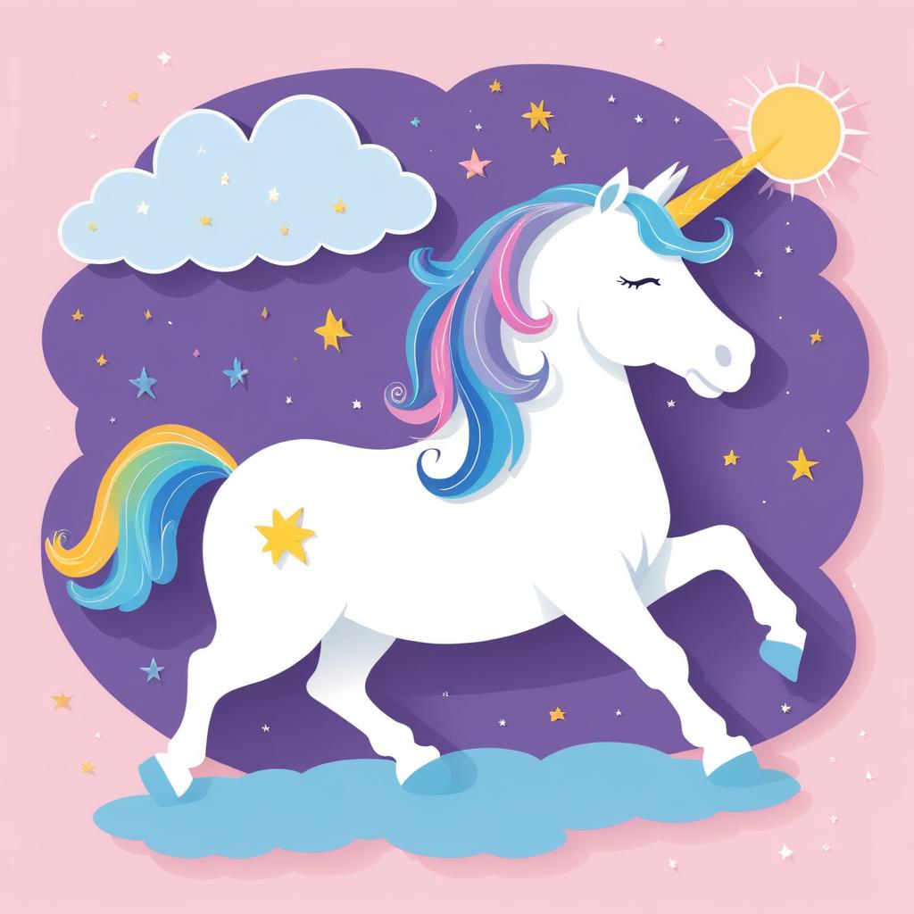 Whimsical Unicorn and Cloud Illustration