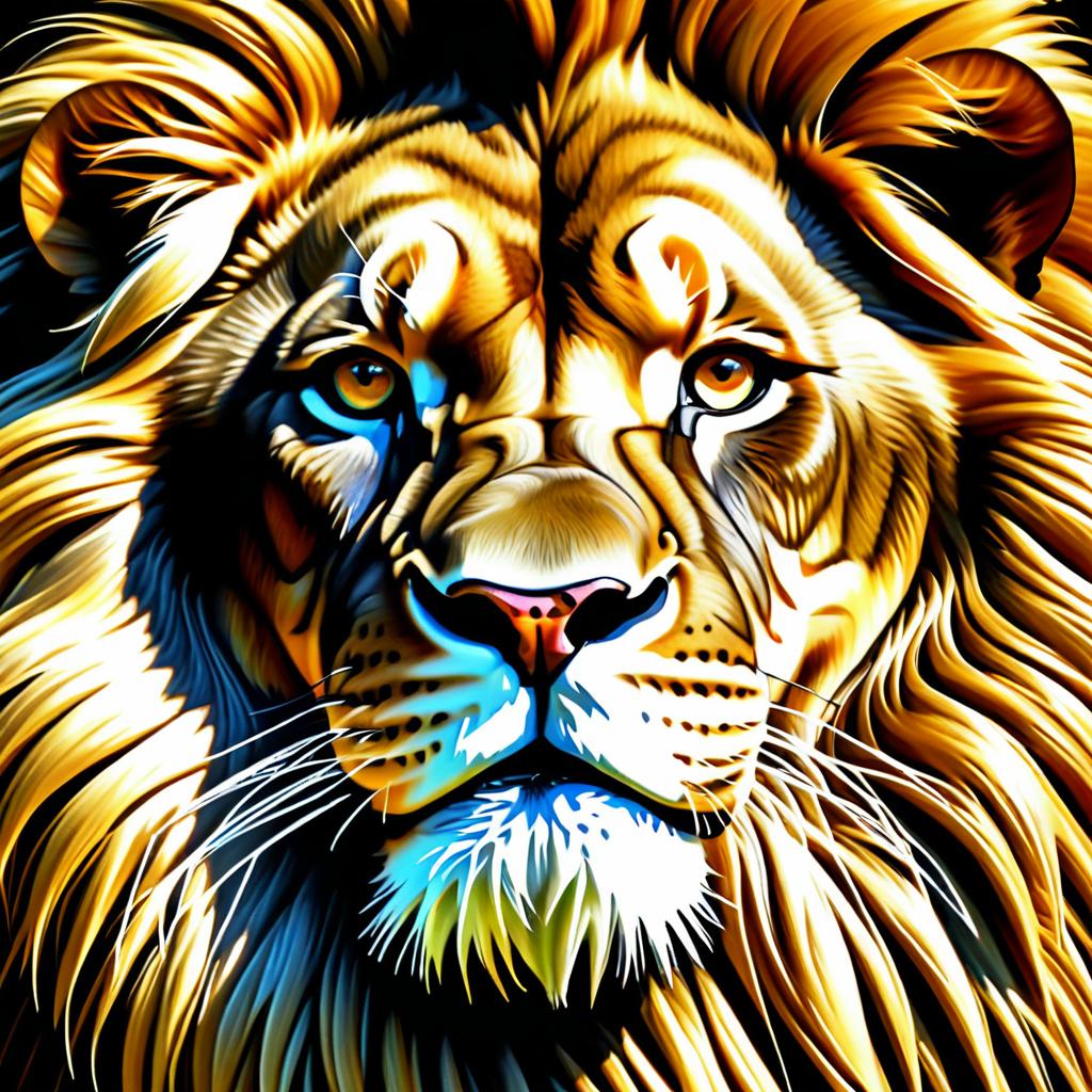 Hyper-Detailed Lion Portrait in Goreprint Style