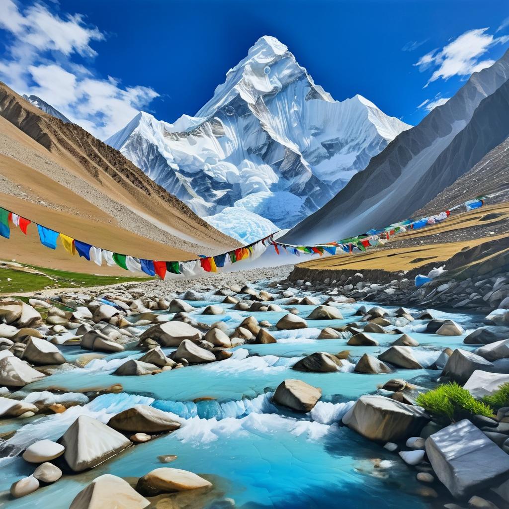 Majestic Himalayan Landscape with Prayer Flags