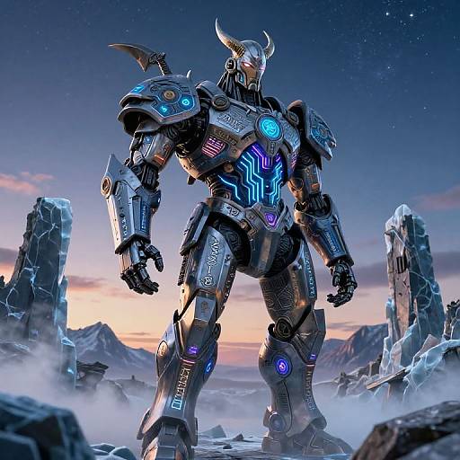 Norse AI Mech Viking at Twilight