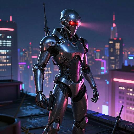 Cybernetic Assassin on Futuristic Rooftop