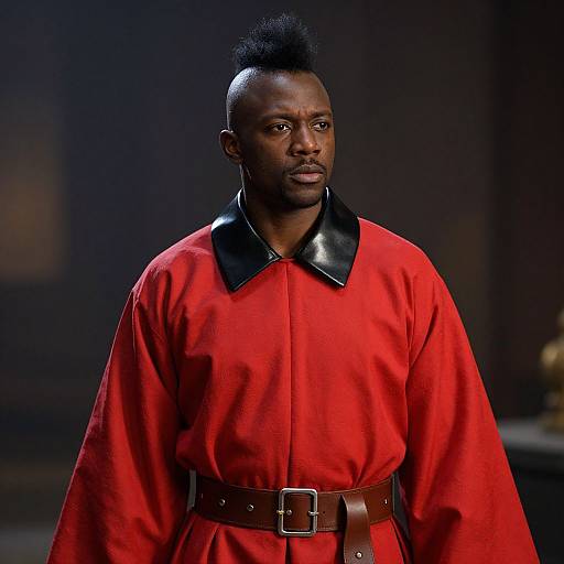 Confident Man in Red Robe with Mohawk