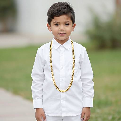 Boy in White Costume with Gold Chain