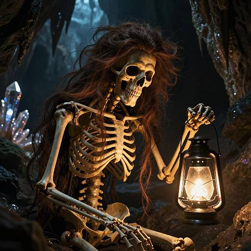 Glowing Lantern Skeleton in Cavern