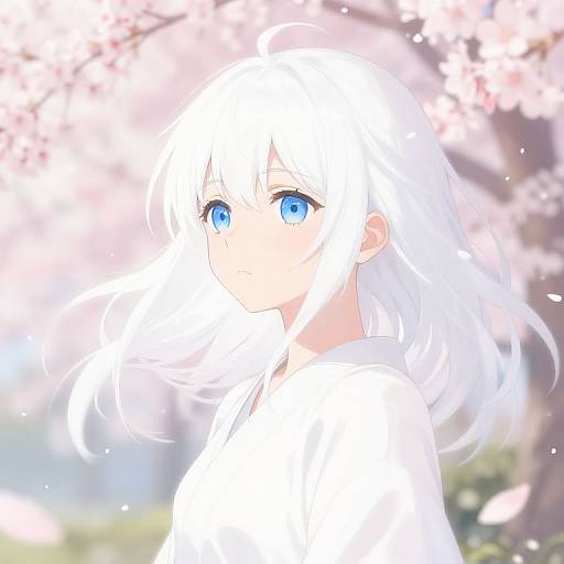 Anime Girl in Cherry Blossom Garden