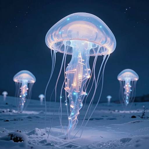 Bioluminescent Jellyfish Over Tundra