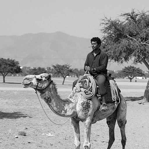 Man Riding Camel in Desert Landscape