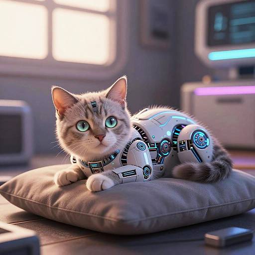 Cybernetic Cat on Cozy Cushion