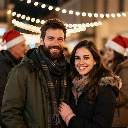 Joyful Winter Couple with Holiday Lights