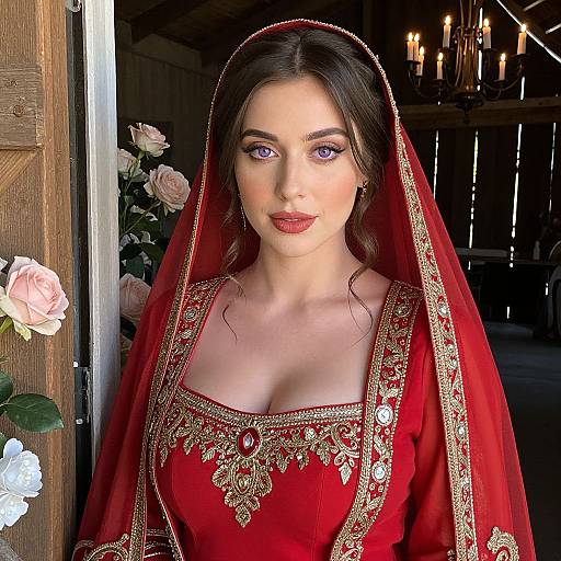 Elegant Bride in Red Wedding Dress