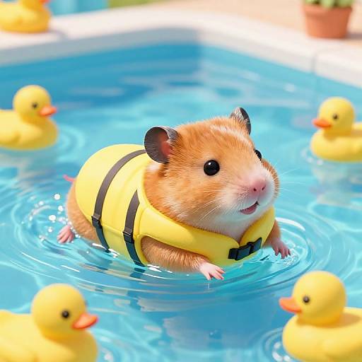 Whimsical Hamster Swimming in Pool