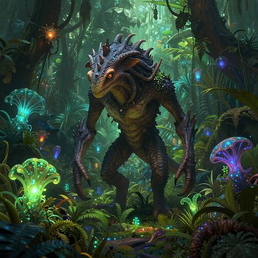 Alien Creature in Bioluminescent Jungle