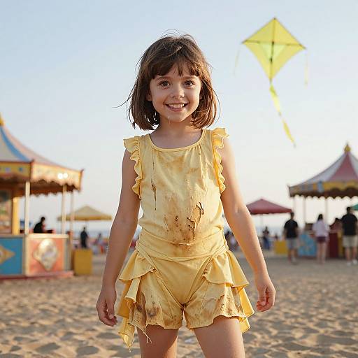 Playful Girl in Greasy Yellow Costume