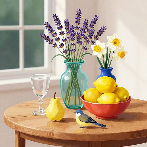 Vibrant Still Life with Flowers and Fruit