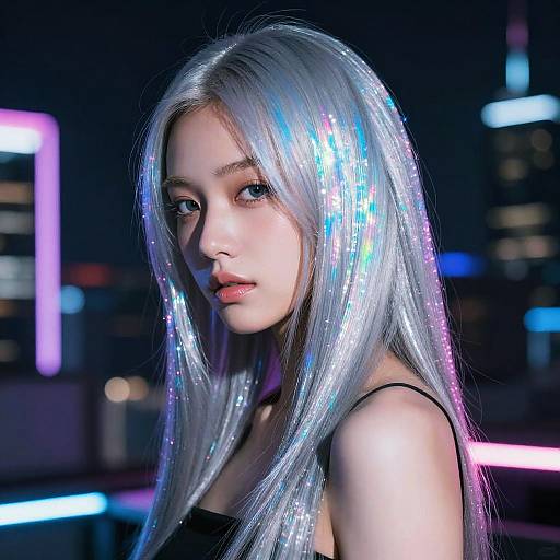 Shimmering Silver Hair Cyberpunk Style