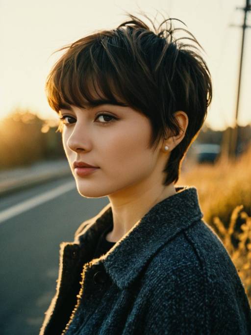 Candid Portrait of Woman with Pixie Cut