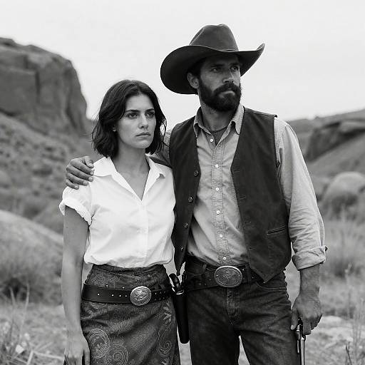 Rustic Cowboy Couple in Black and White