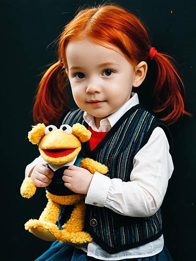 Red-Haired Toddler Muppet with Toy