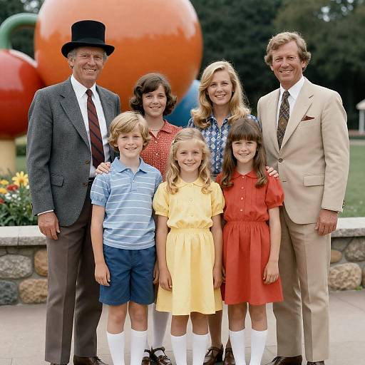 1970s Family Portrait in Colorful Outdoor Setting