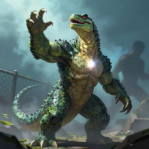 Muscular Reptilian Monster in Action