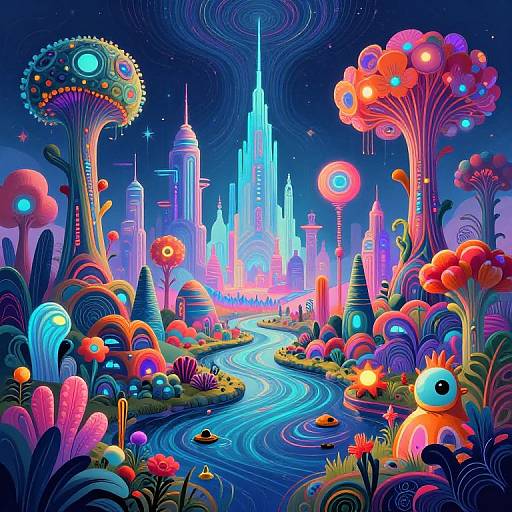 Surreal Neon Nature-Tech Landscape