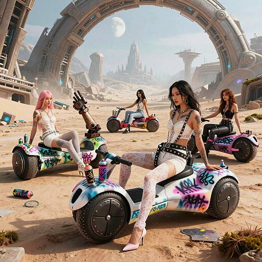 Haute Couture Hoverbike Gang in Ruins