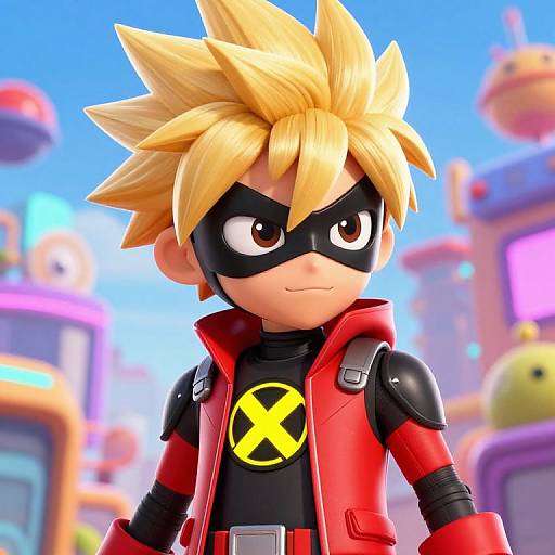 Futuristic Spiky-Haired Cartoon Hero
