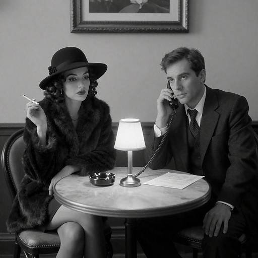 Vintage Black and White Couple at Table