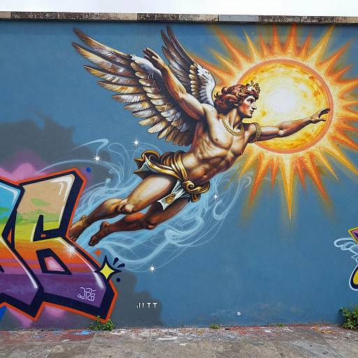 Colorful Graffiti Depicting Icarus's Fall