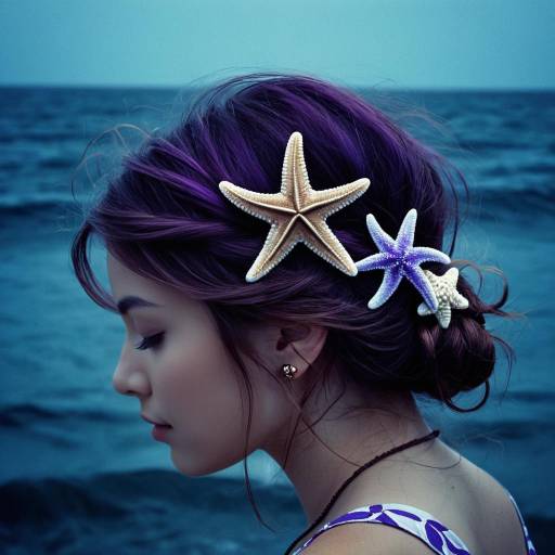 Girl with Starfish Hairpin by the Ocean
