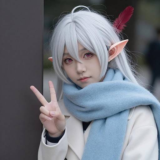 Elf-Like Youth with Peace Sign