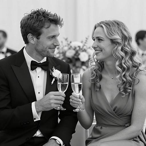 Elegant Couple Toasting in Black and White