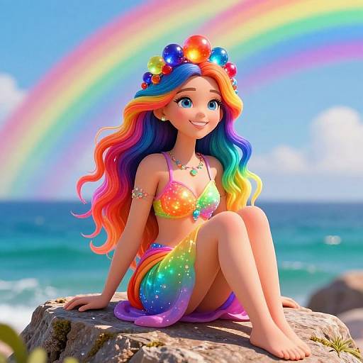 Joyful Rainbow Goddess on Cliff