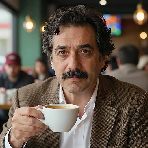 Middle-Aged Man Drinking Coffee in Cafe