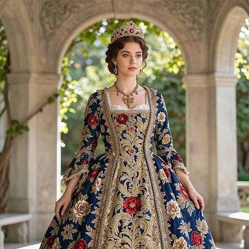 Vintage Floral Gown Portrait with Crown