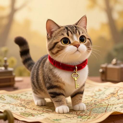 Whimsical Tabby Cat Cartographer Illustration