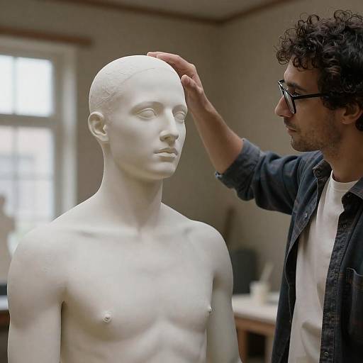 Intimate Moment in a Sculptor's Studio