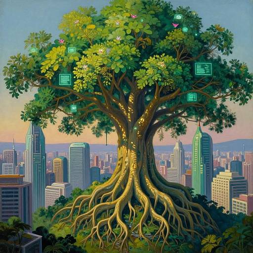 Colossal Tree in Futuristic Cityscape