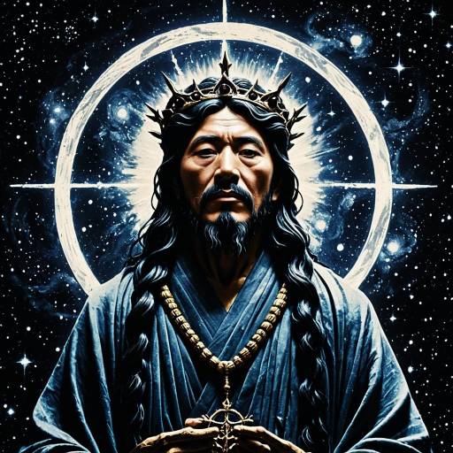 Spiritual Figure with Crown and Cosmic Halo
