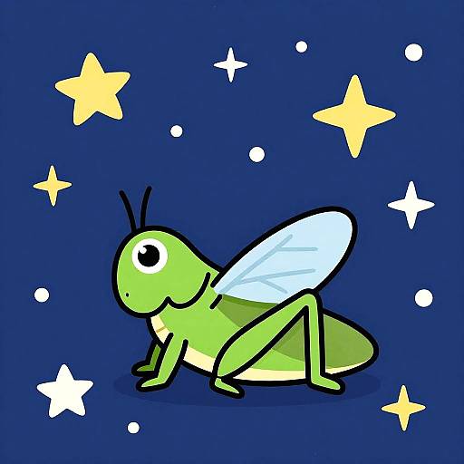 Cute Winged Grasshopper Cartoon Illustration